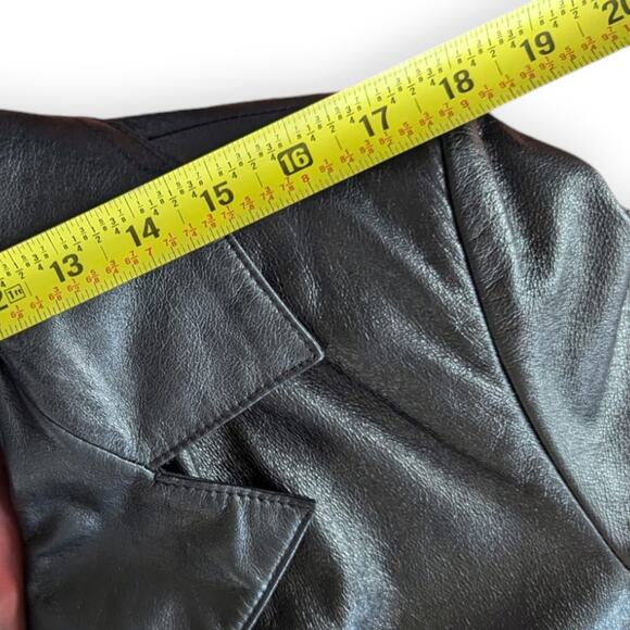 Vintage 90s WILSON Women's L Leather 3-button Long sleeve Jacket Black Retro - Picture 9 of 10